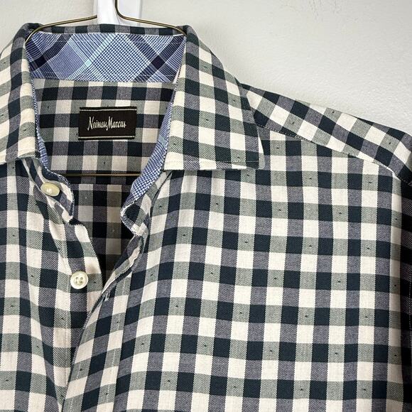 Neiman Marcus Men’s Gingham Check Button Down Shirt M Flip Cuff 100% Cotton - Picture 1 of 10